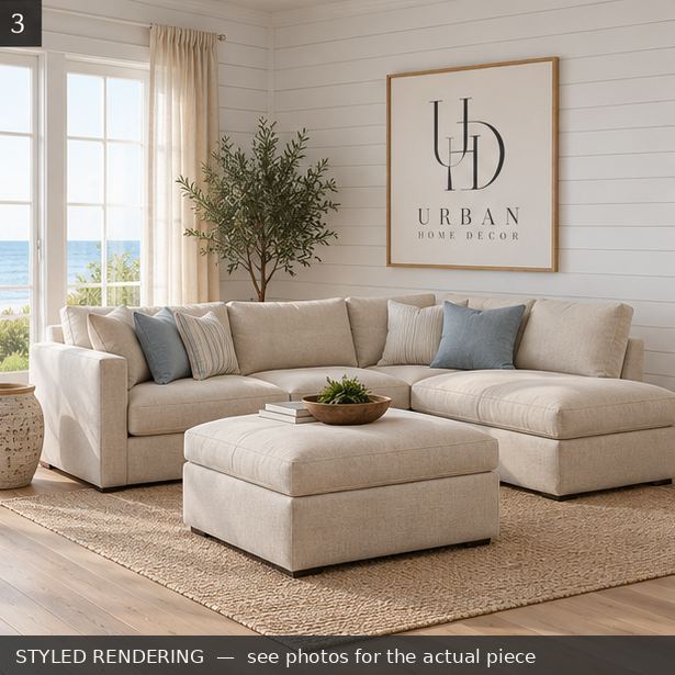 Henredon Caley Reversible Sofa Chaise with Ottoman (Beige)